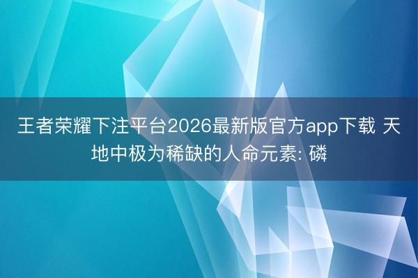 王者荣耀下注平台2026最新版官方app下载 天地中极为稀缺的人命元素: 磷